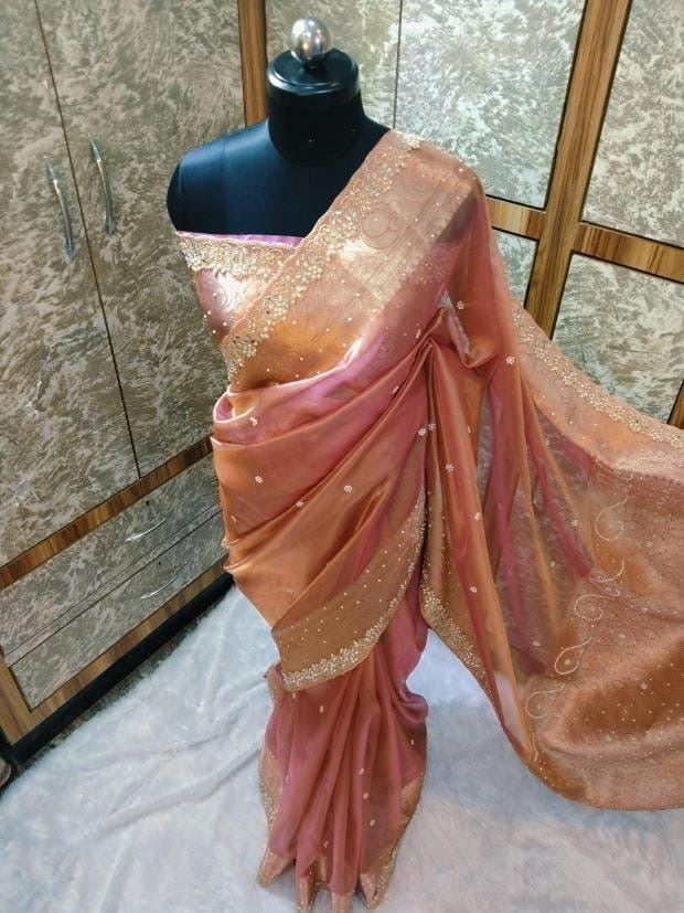Shehnaz - Maharani Glass Tissue Silk Saree with Handwork