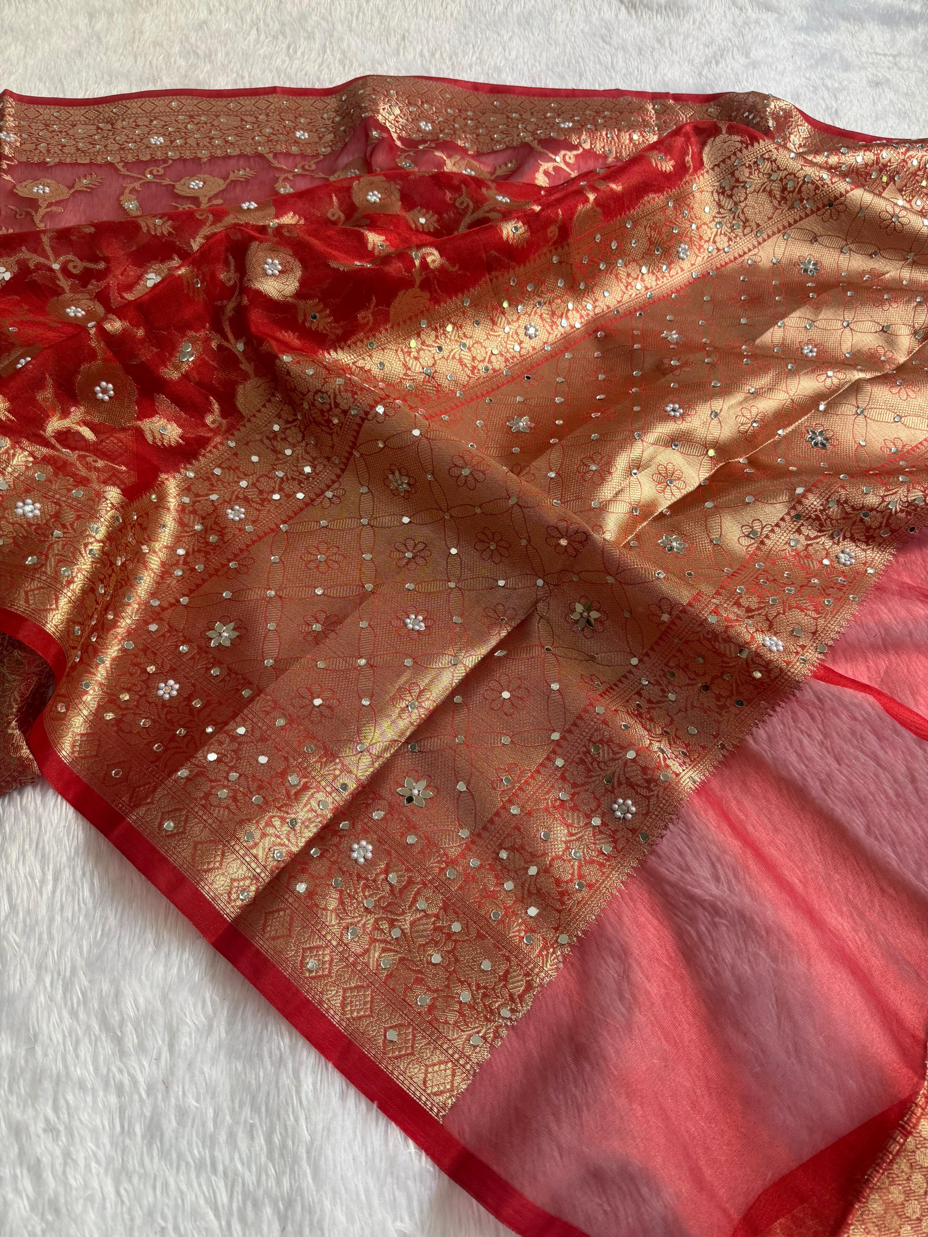 Maya - Tissue Silk Saree, paired with a stunning Brocade Blouse