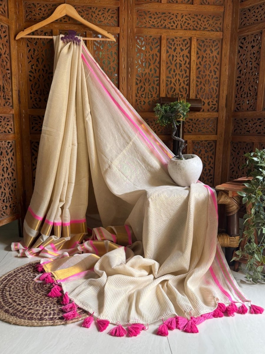 Pushpa - Mul Mul Cotton Saree - Zari by Priyanka