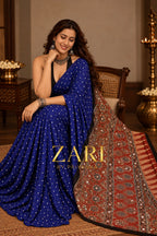Chanchal | Handcrafted Ajrakh Bandhej Couture Saree [Ready to dispatch]