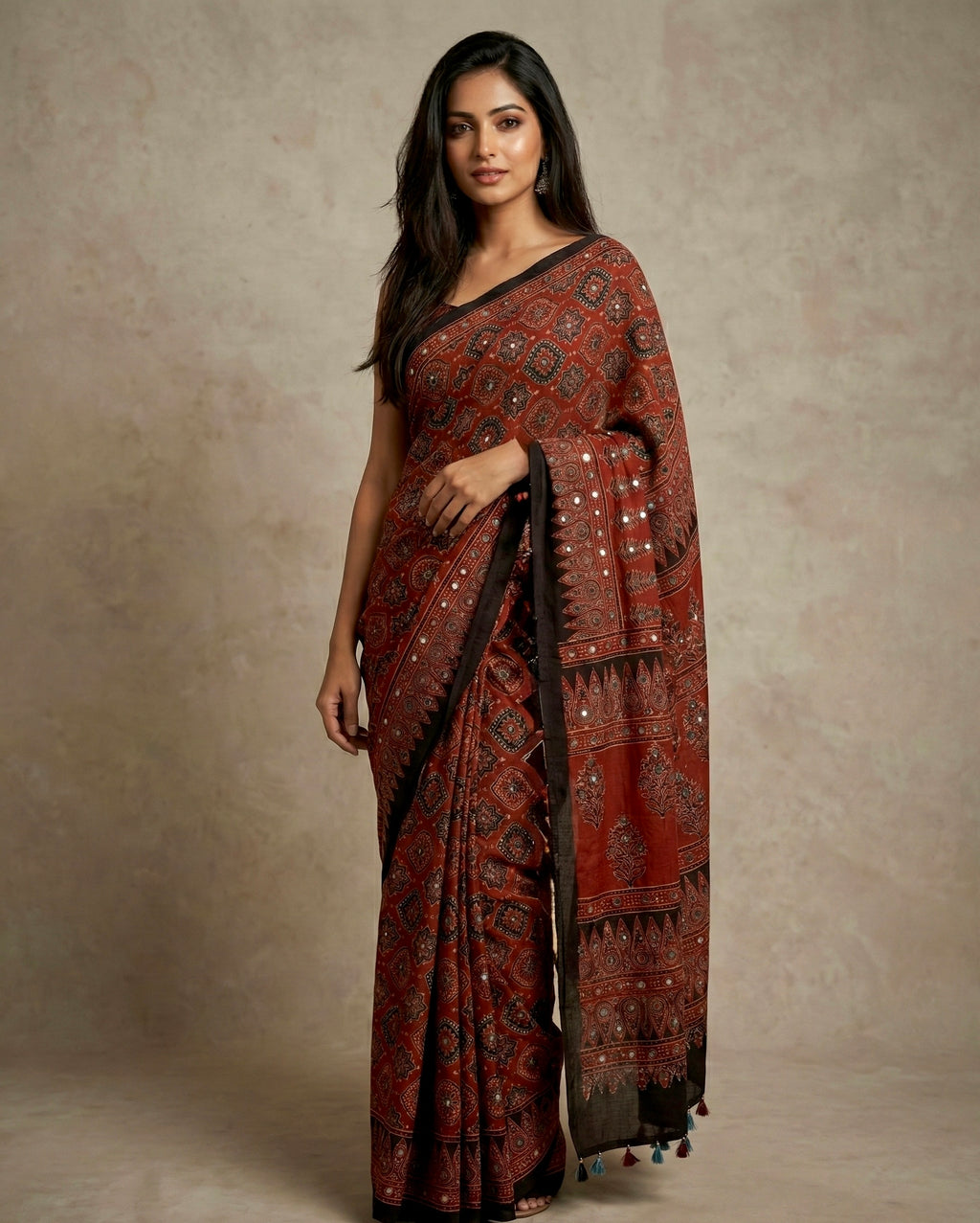 Traya - Pure Modal Ajrakh Mirror Saree
