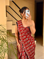 Minali - Pure Modal Ajrakh Mirror work saree