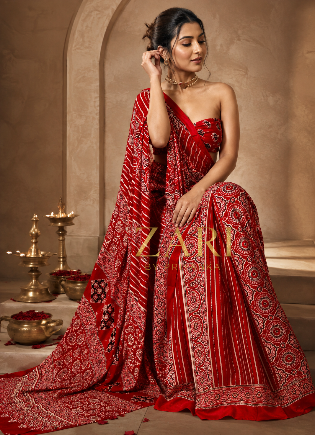 Apoorva | Handcrafted Ajrakh Couture Saree