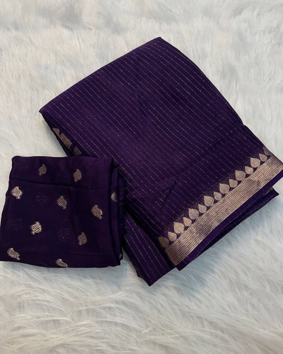 Sakshi - Viscose Chinon Saree – With Chinon Viscose Butti Weaving Blouse
