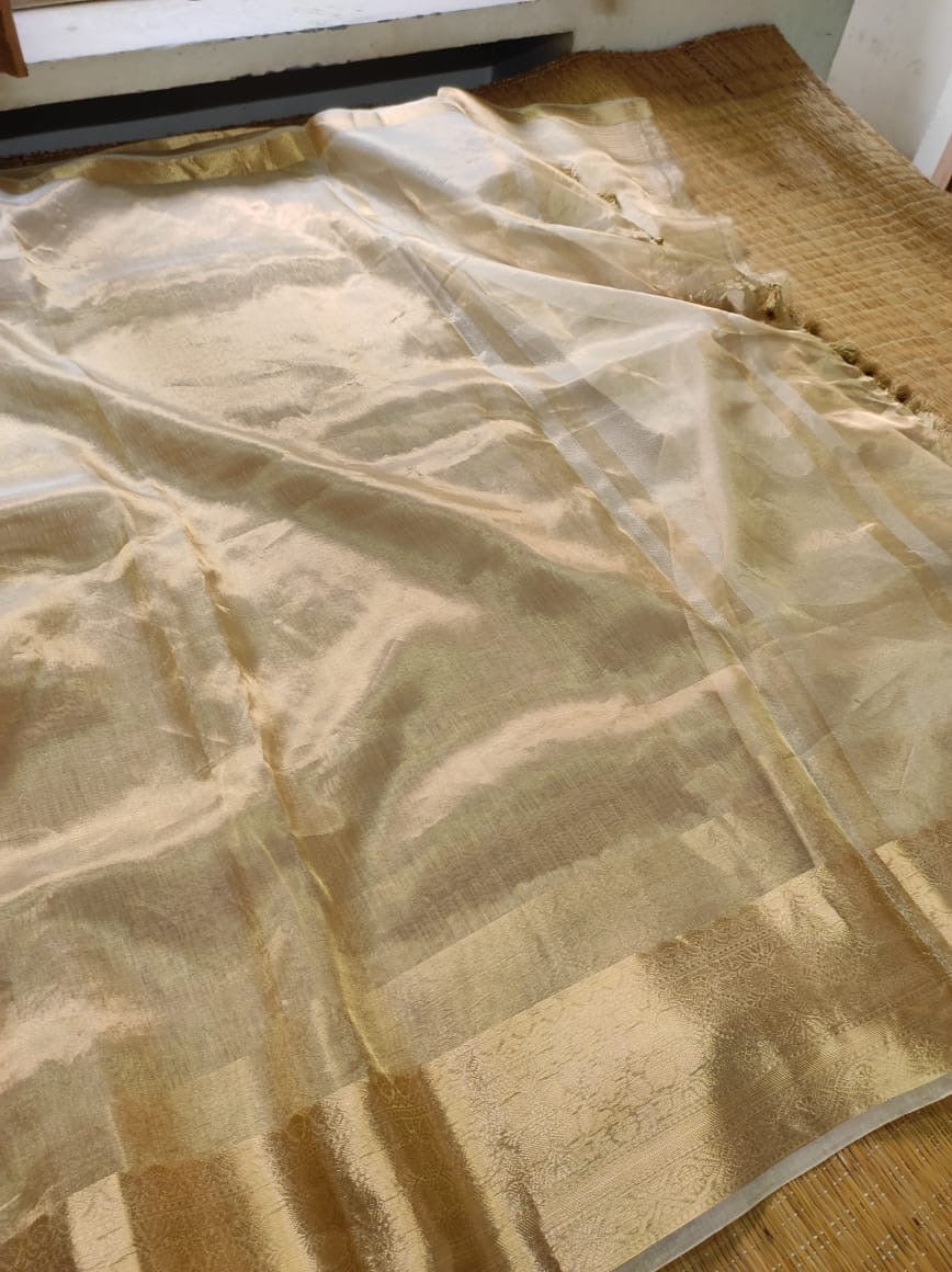 Atwa - Pure Tissue Organza Silk Plain Saree with Special Tassels