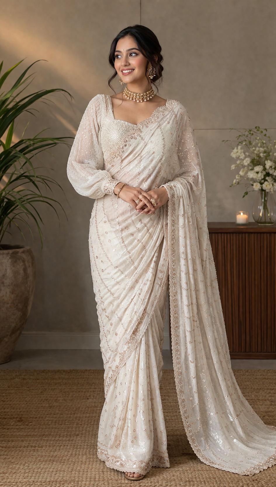 Nathana - Hand-Embellished Crepe Silk Saree