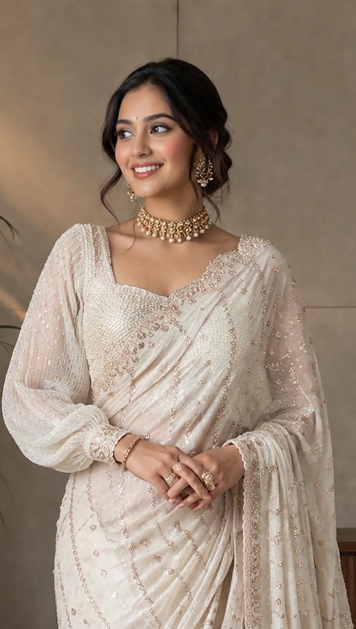 Nathana - Hand-Embellished Crepe Silk Saree