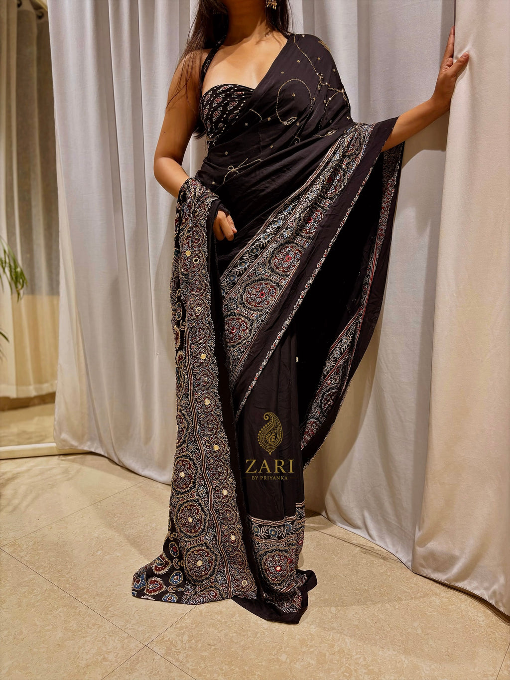 Aaina | Handcrafted Ajrakh Couture Saree