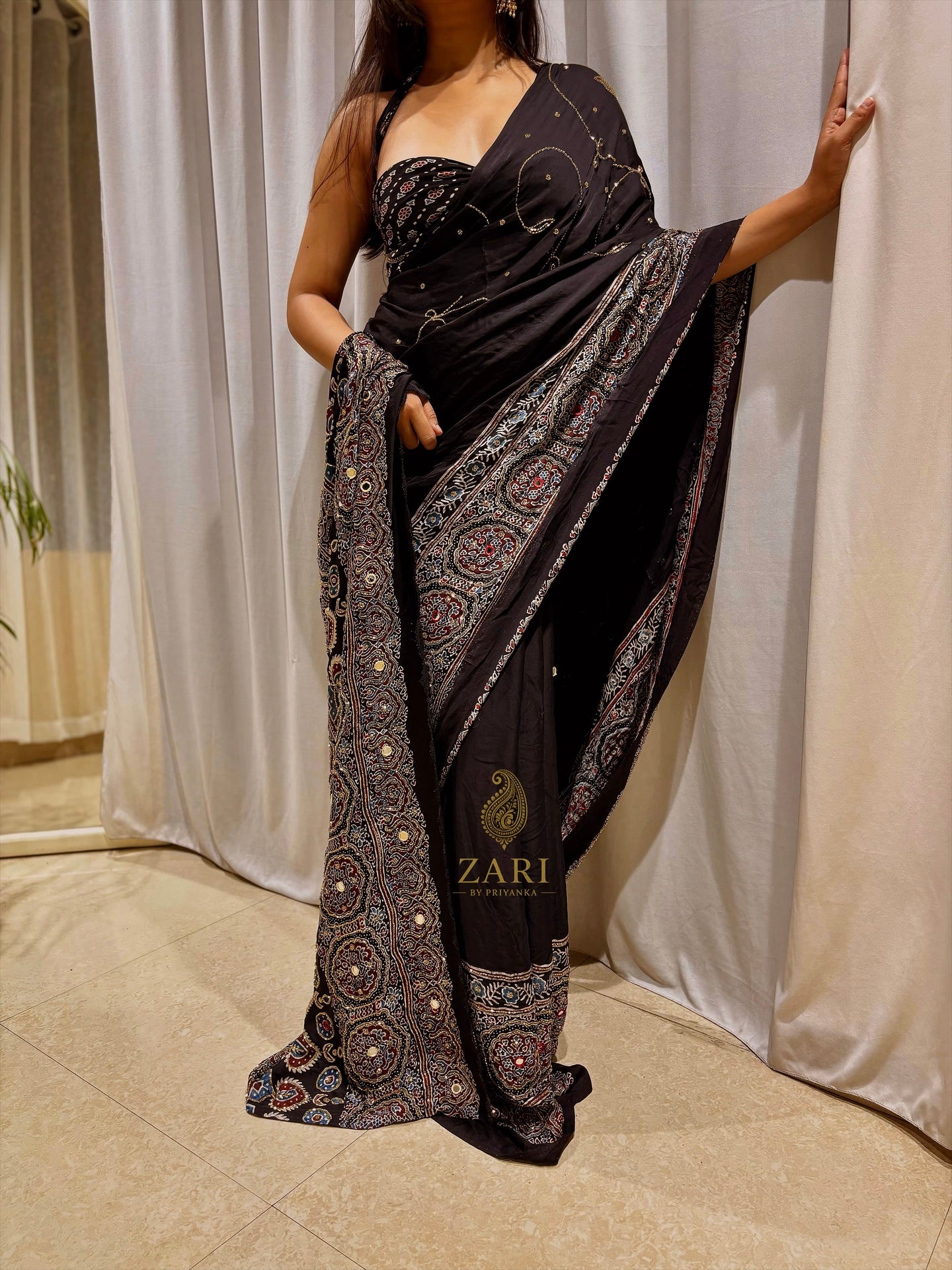 Aaina | Handcrafted Ajrakh Couture Saree