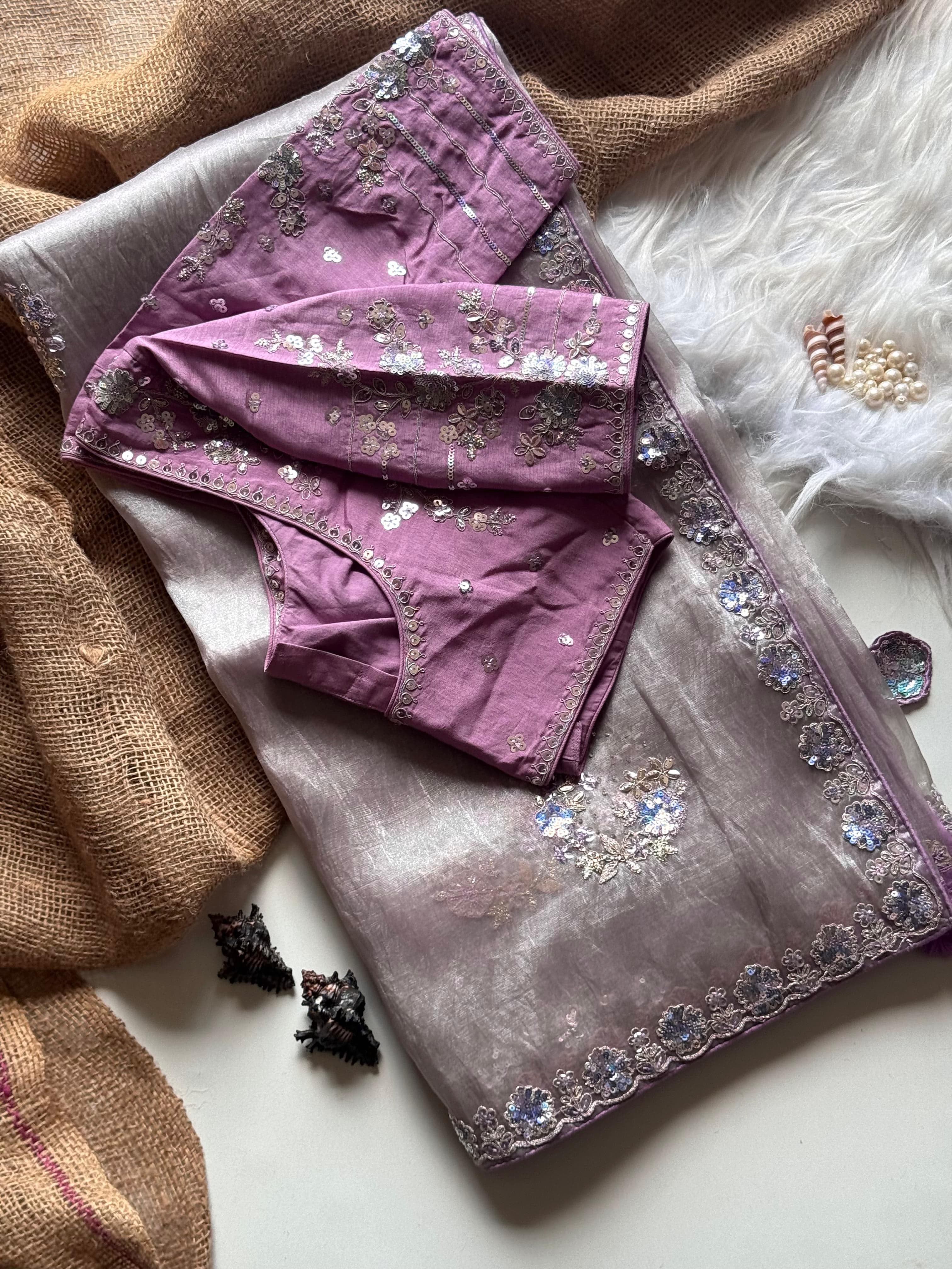 Mira - Premium Organza Silk Saree with Multicolour Sequins & Designer Blouse