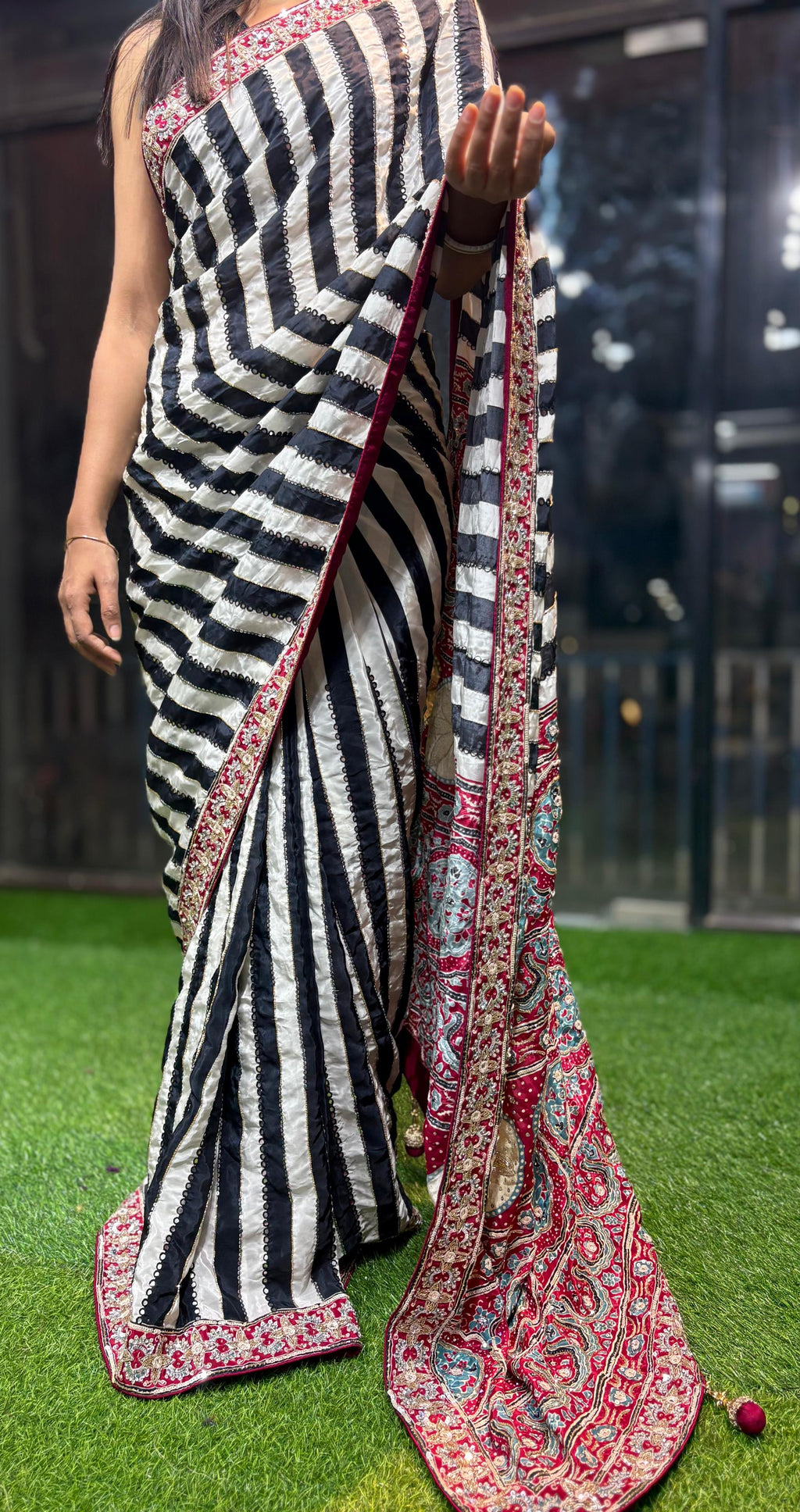 Atulya - Pure Crepe Handwork Designer Saree