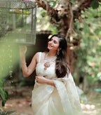 Anoosha - Organza saree with Silver floral thread embroidery