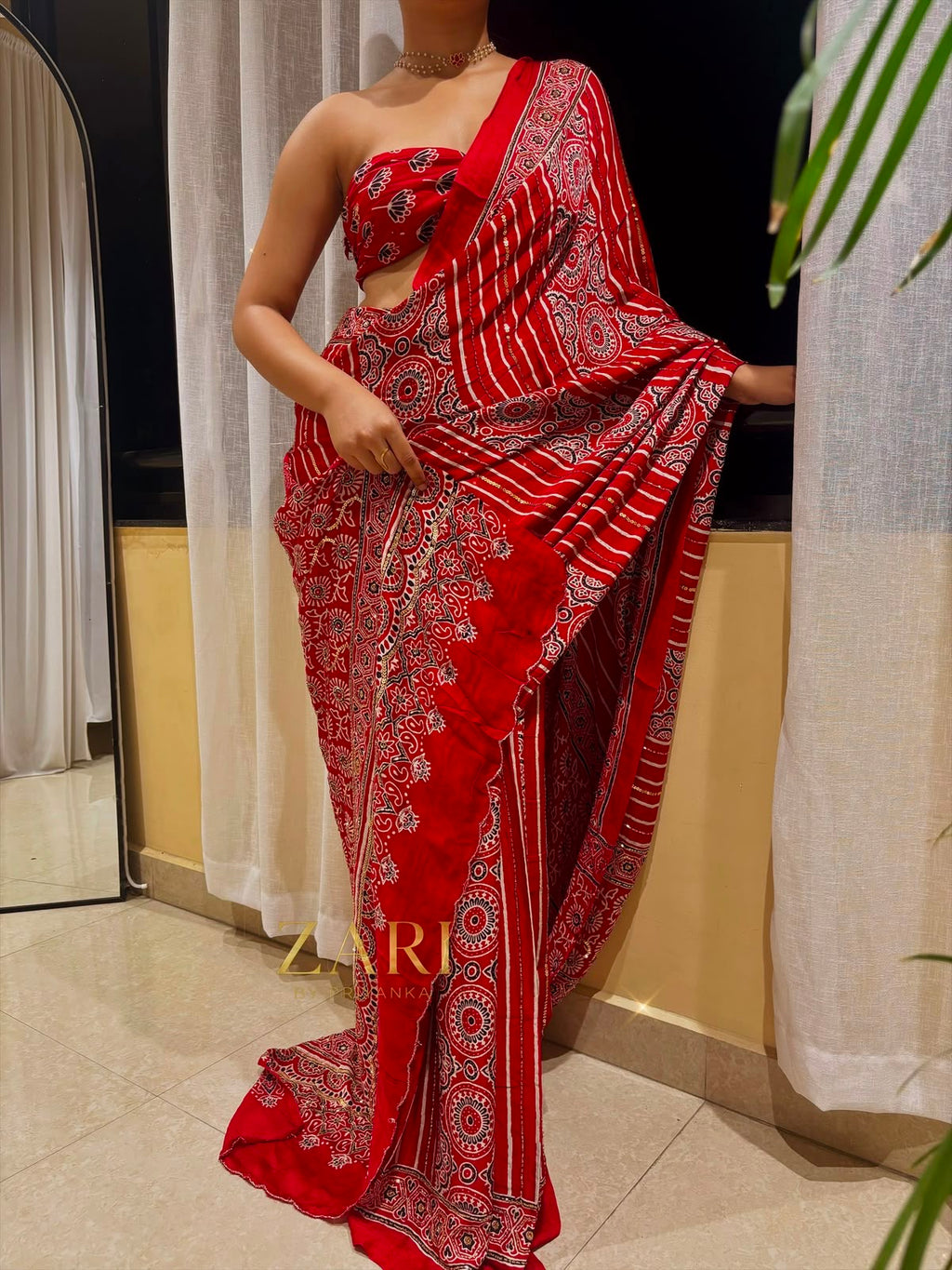 Apoorva | Handcrafted Ajrakh Couture Saree