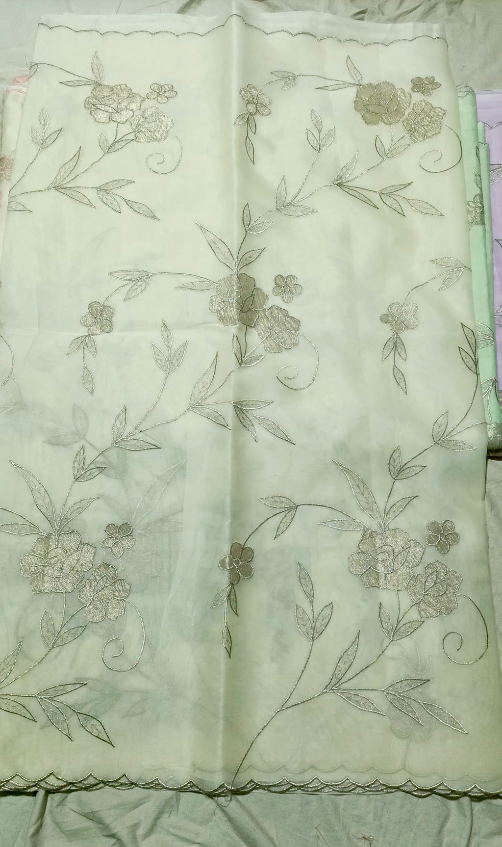 Anoosha - Organza saree with Silver floral thread embroidery