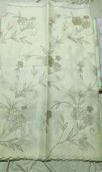 Anoosha - Organza saree with Silver floral thread embroidery