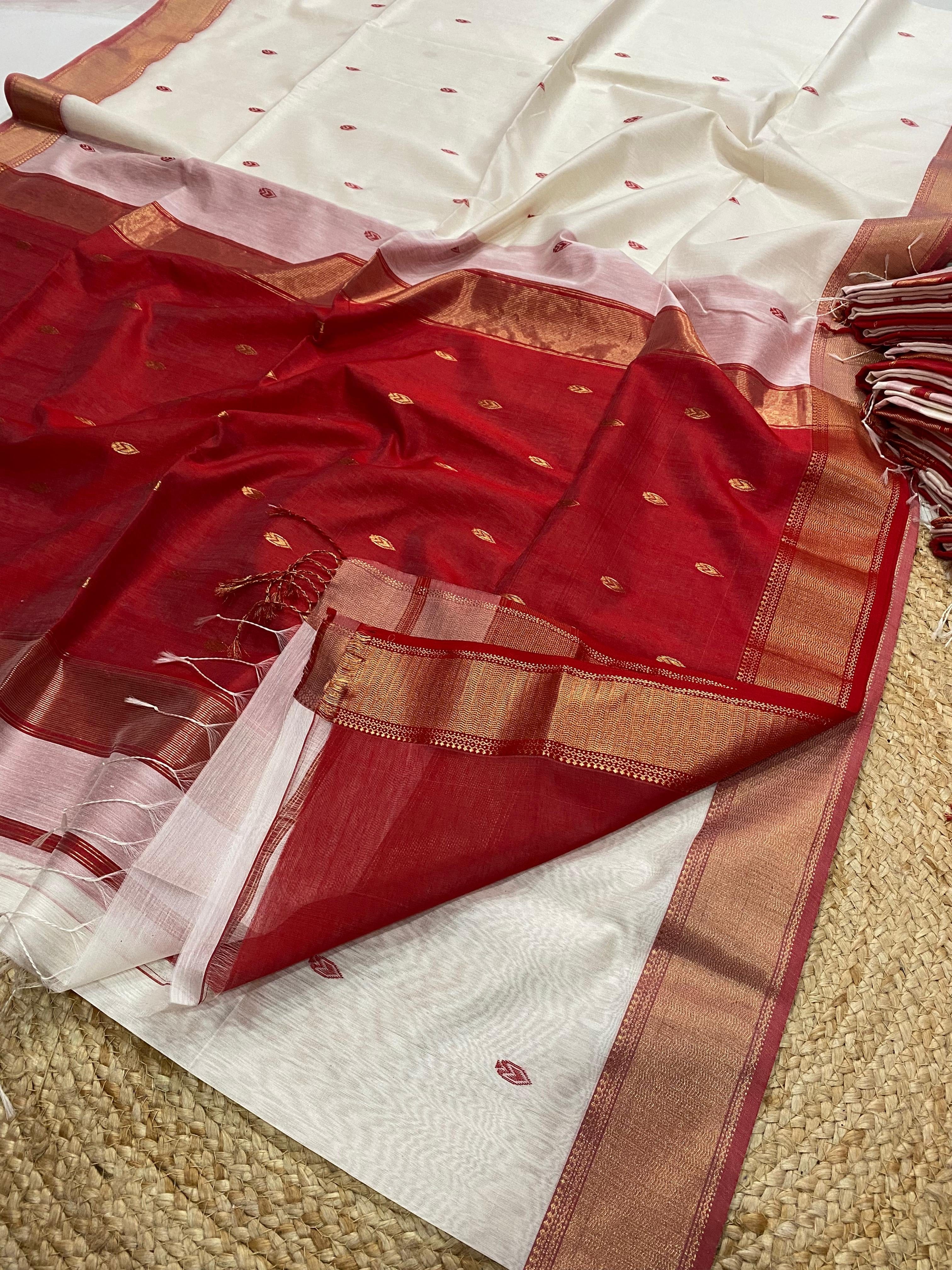 Nila White & Red Elegance - Maheshwari Handloom Saree