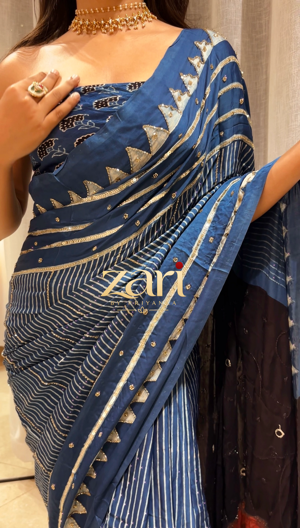 CHAAND | Handcrafted Ajrakh Couture Saree [Ready to dispatch]