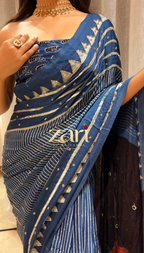 CHAAND | Handcrafted Ajrakh Couture Saree [Ready to dispatch]