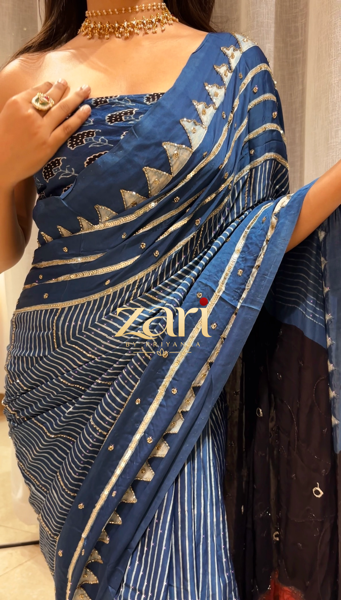 CHAAND | Handcrafted Ajrakh Couture Saree [Ready to dispatch]