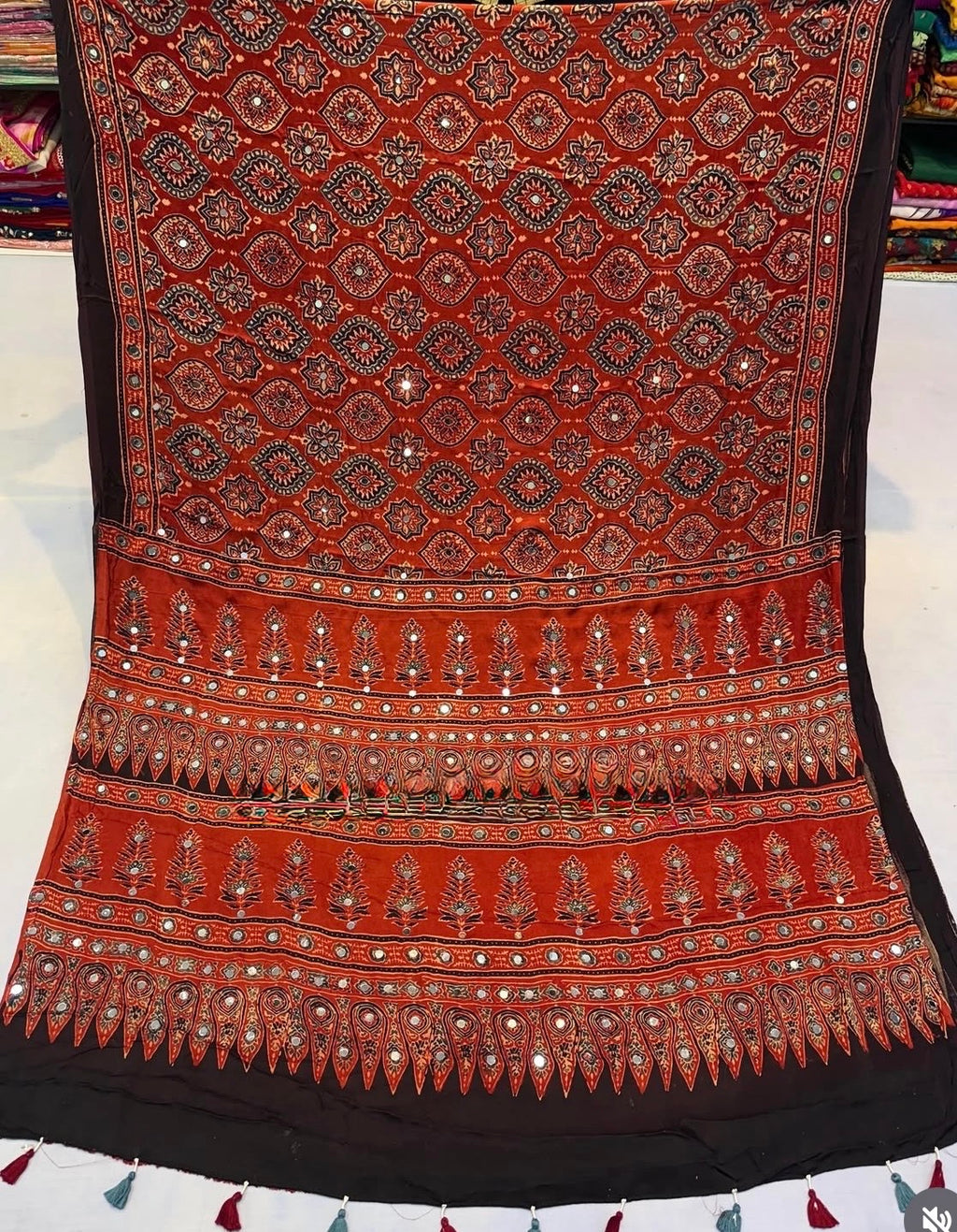 Traya - Pure Modal Ajrakh Mirror Saree