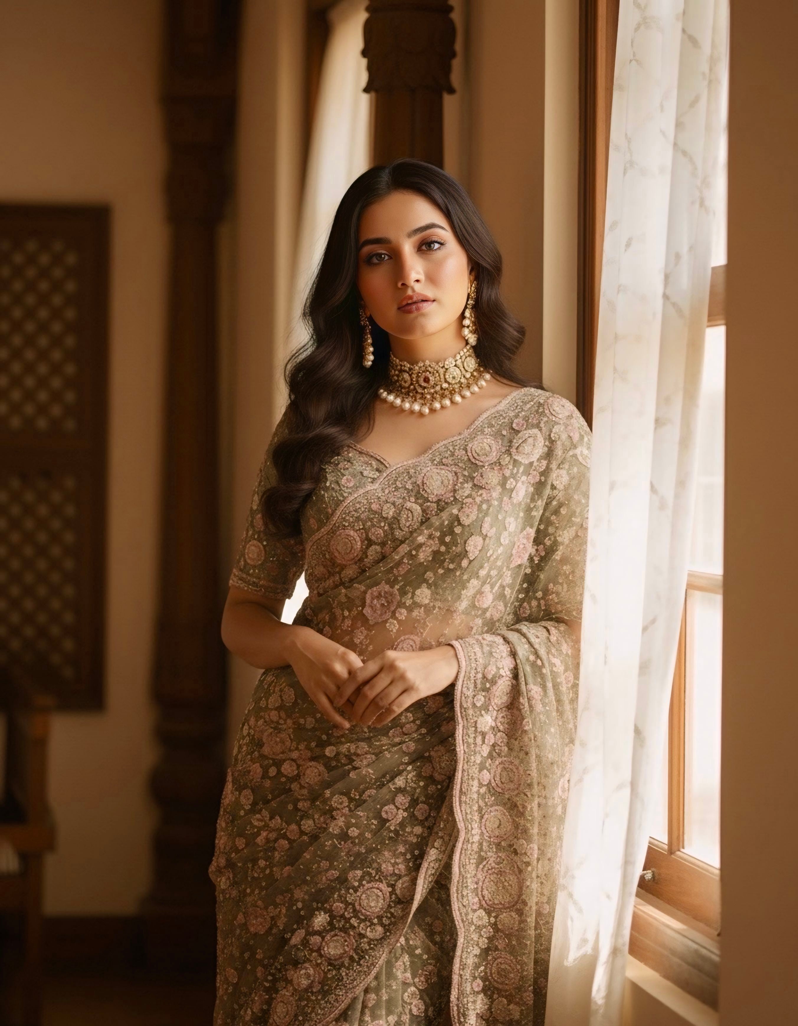 Sristi - Designer Heavy Net Handwork Saree
