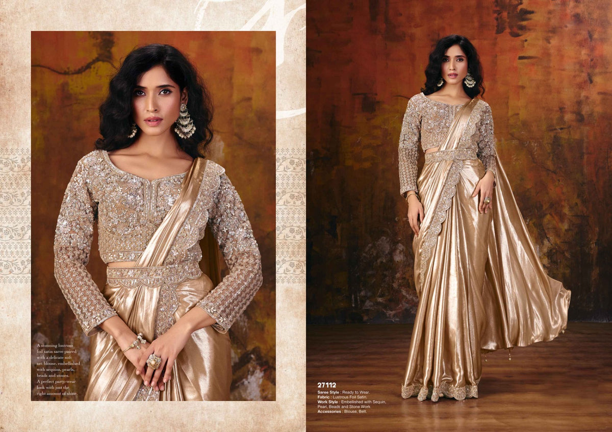 Manyata - Ready to Wear Lustrous Foil Satin Ready to Wear Saree
