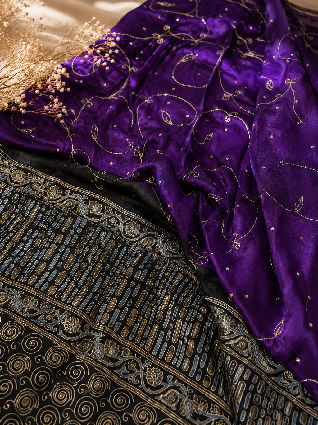 Gaurika - Designer Ajrakh Handworked Saree