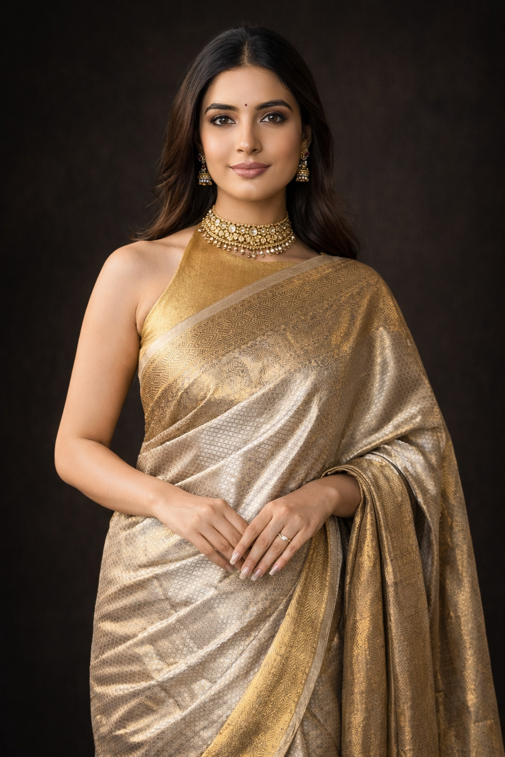 Atva - Regal Silver-Gold Pure Tissue Brocade saree