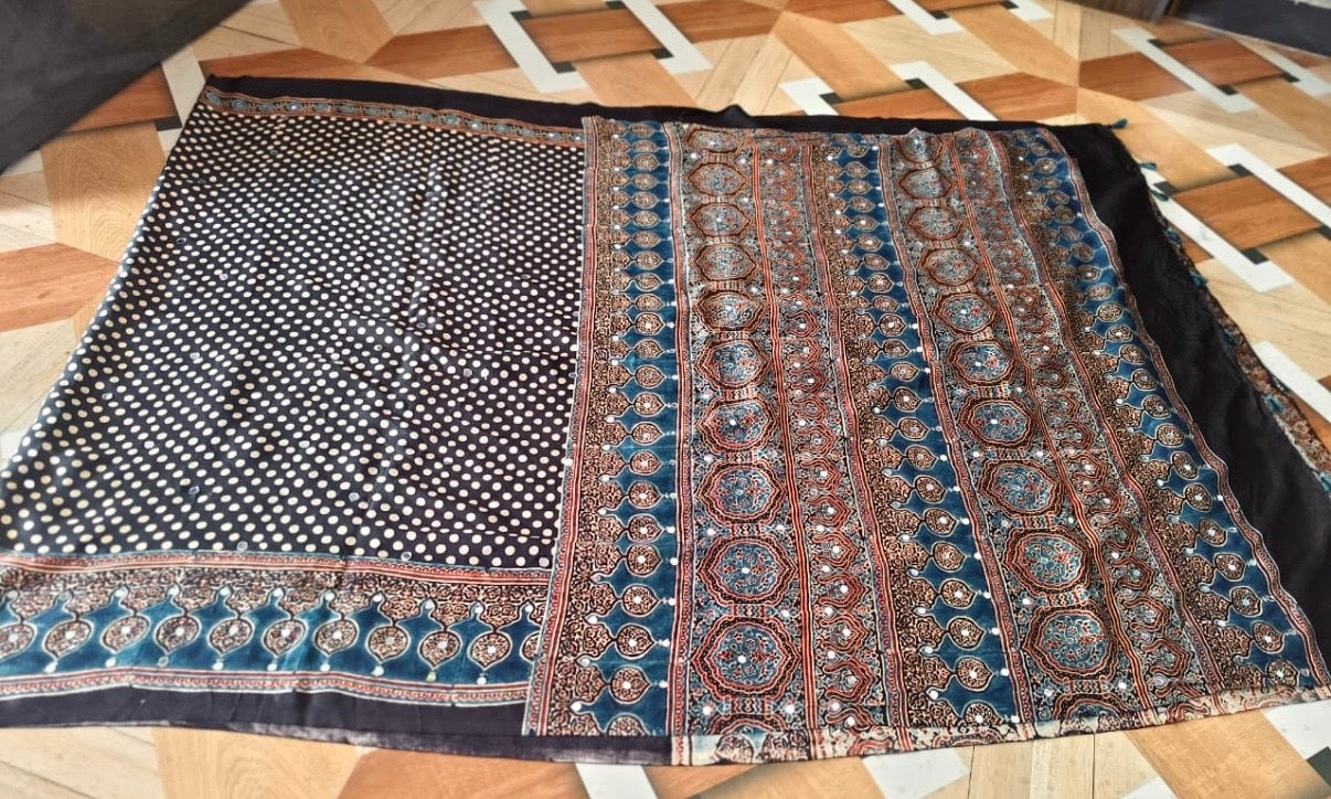 Tina - Pure Modal Ajrakh Mirror Saree