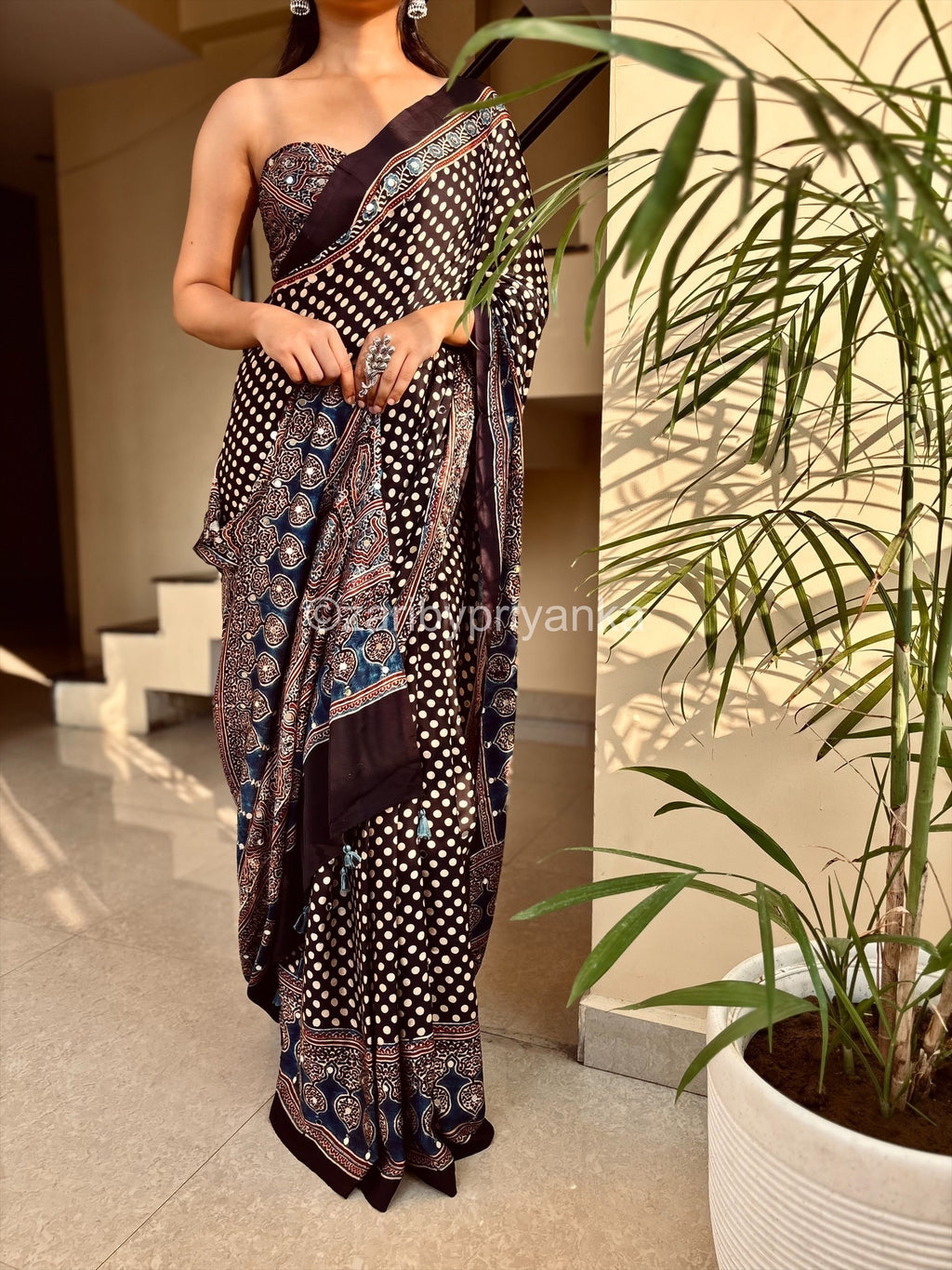 Tina - Designer Pure Modal Ajrakh Mirror saree