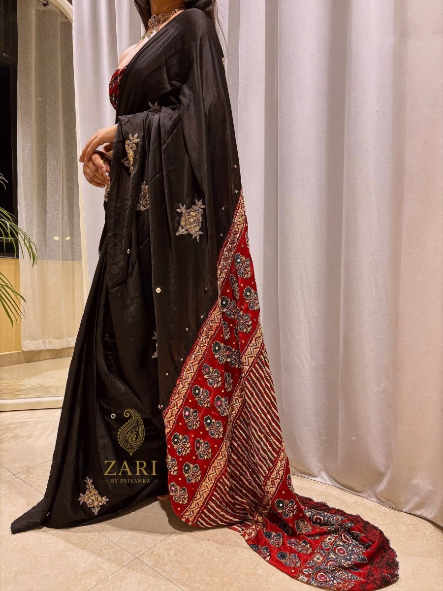 Shaira | Designer Handcrafted Ajrakh Saree - Zari by Priyanka
