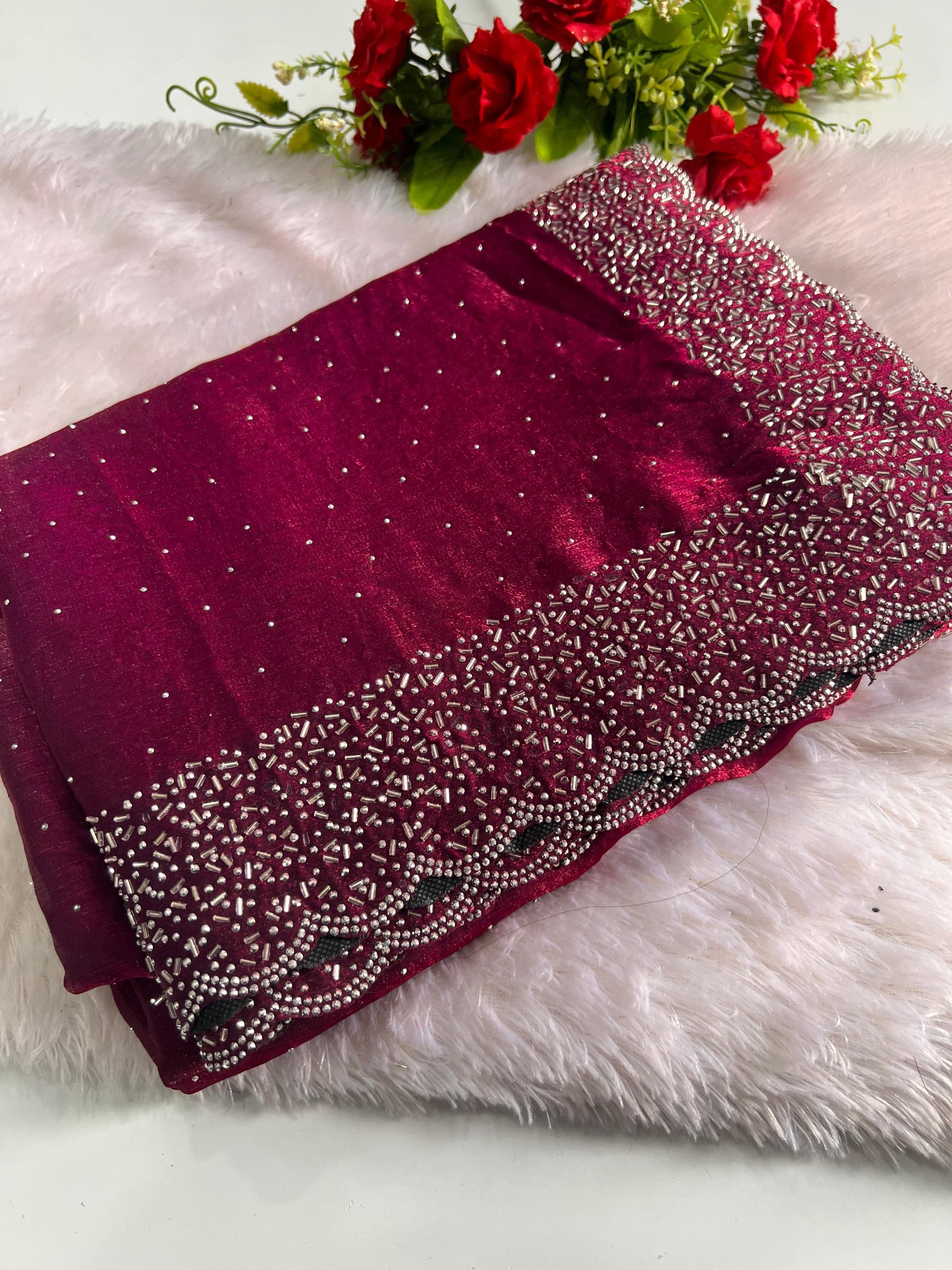 Kalki - Chiffon Saree adorned with delicate Jarkan work.