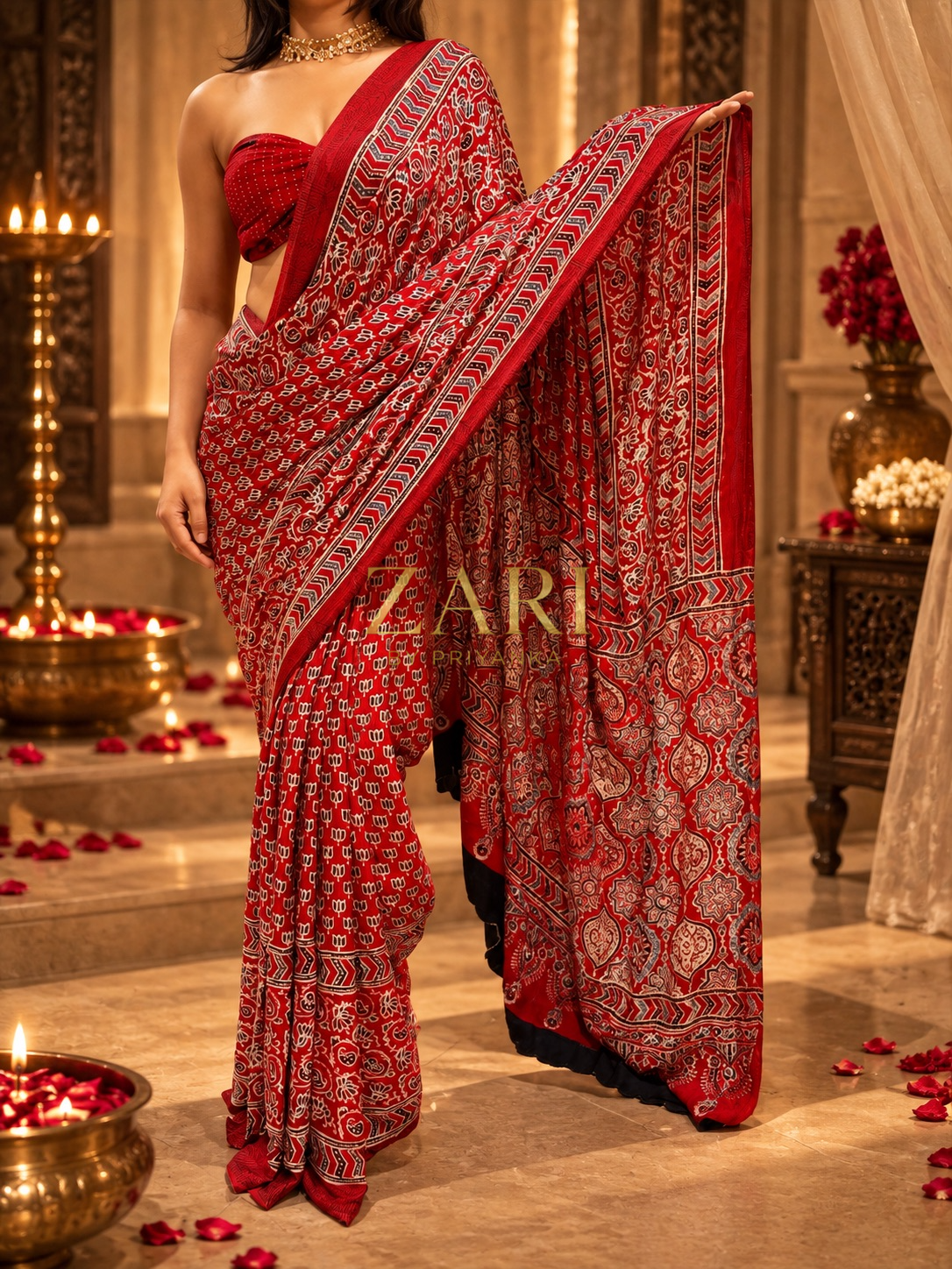 Nethra | Handcrafted Ajrakh Couture Saree [Ready to dispatch]