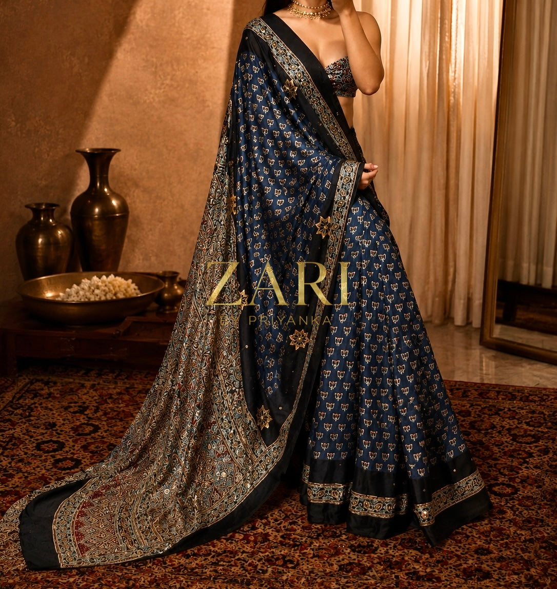 Raksha | Handcrafted Ajrakh Couture Saree [Dispatch from September 15th]