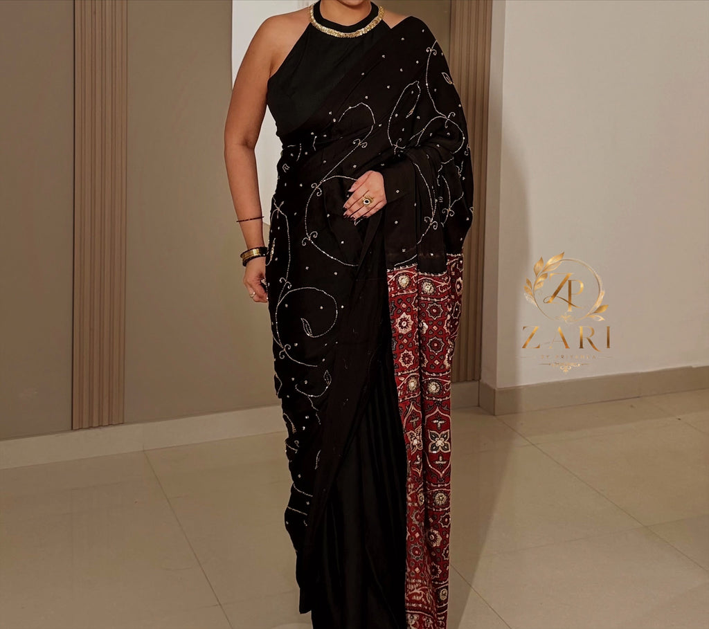 Rudrani | Handcrafted Ajrakh Couture Saree