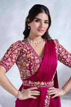 Juma - Ready-to-Wear Satin Crepe Saree with Adorned Pearl Embellishment