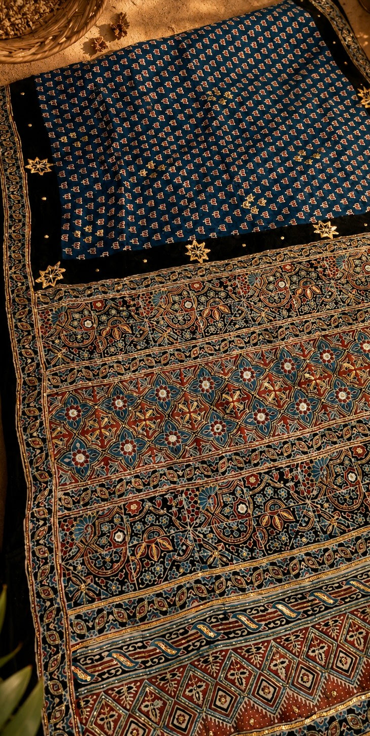 Raksha | Handcrafted Ajrakh Couture Saree [Dispatch from September 15th]