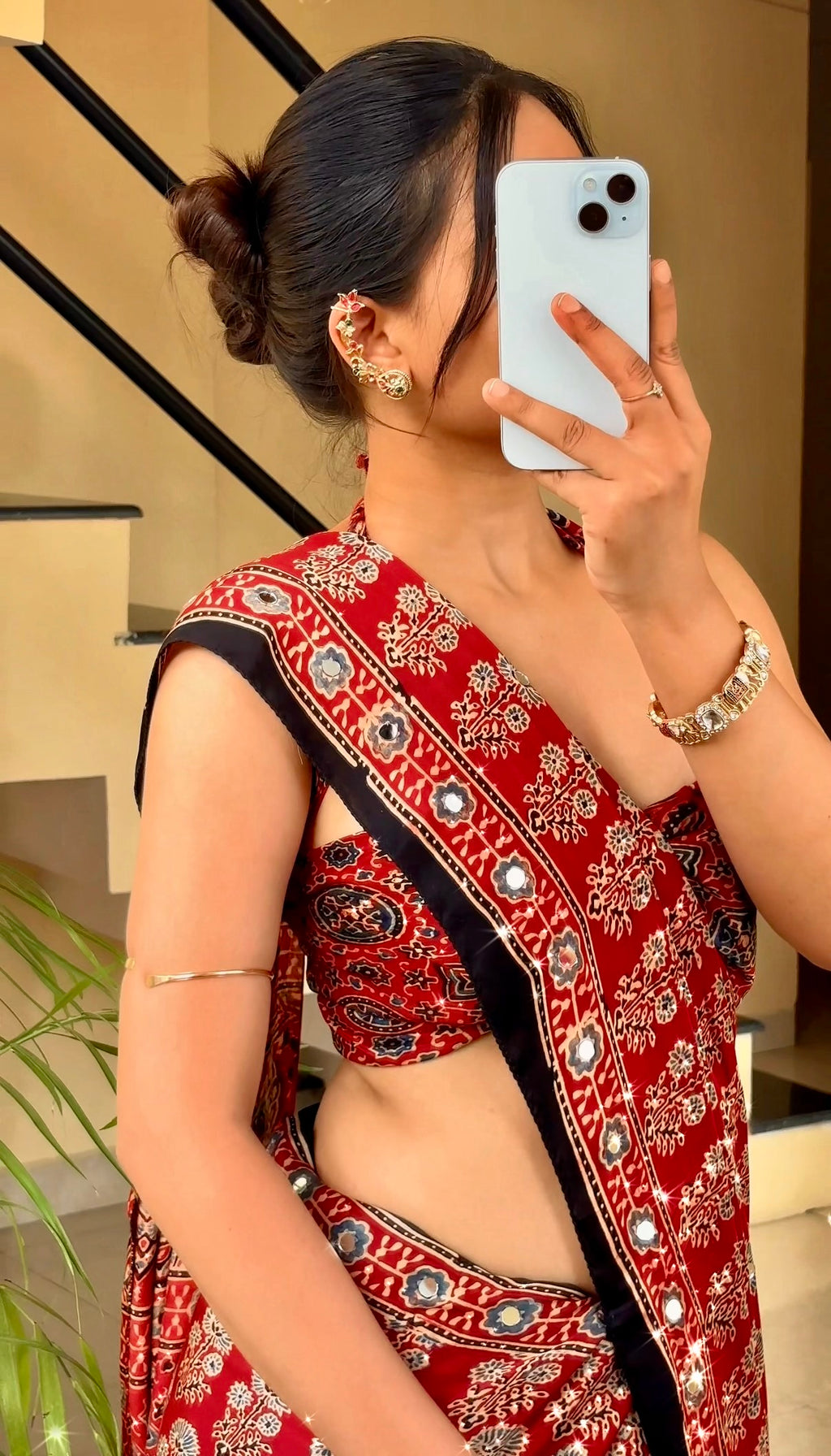 Minali - Pure Modal Ajrakh Mirror work saree