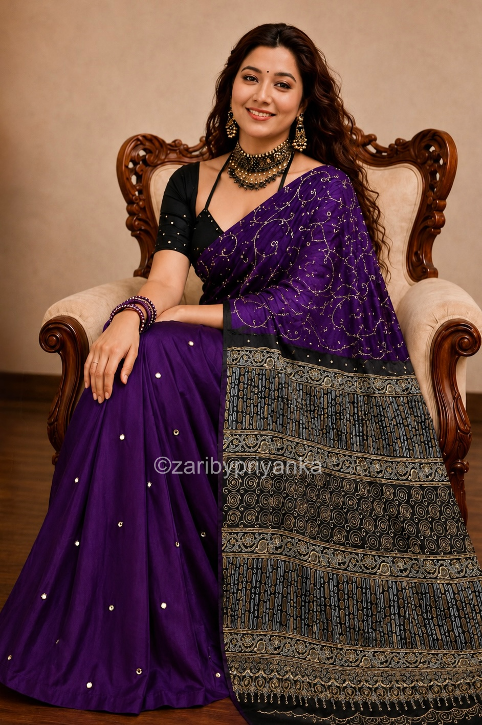 Gaurika - Designer Ajrakh Handworked Saree