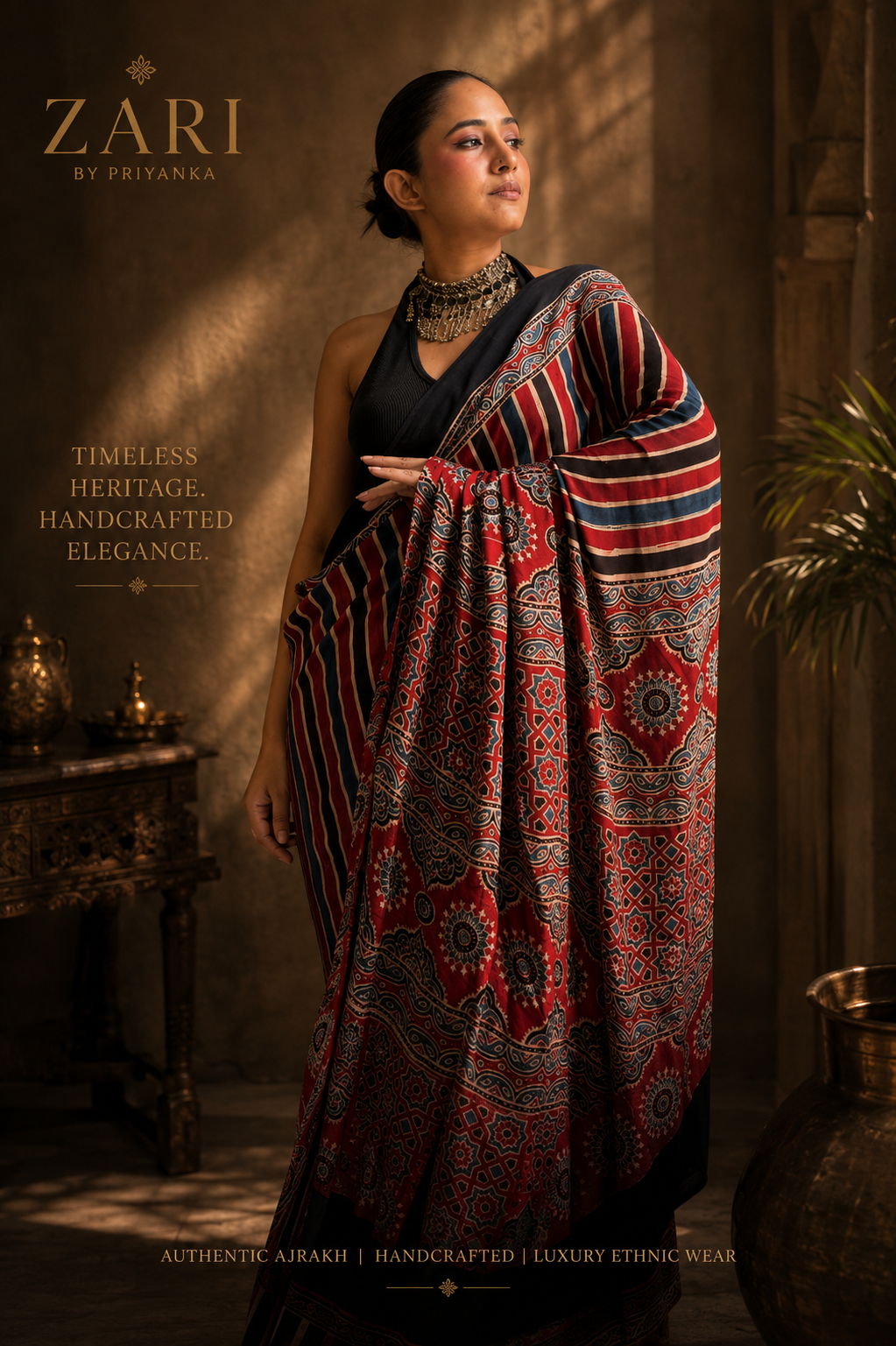 Stuthi - Pure Modal Ajrakh saree [Ready to Dispatch]