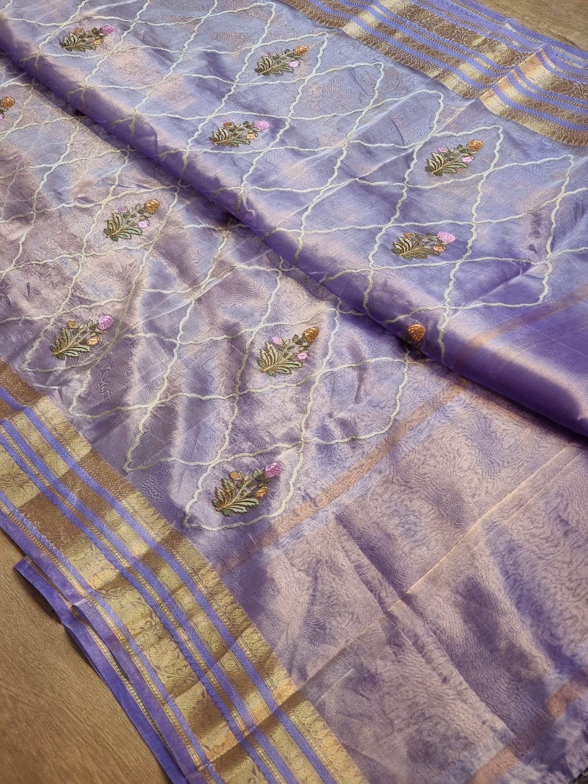 Zaara - Pure Metallic Tissue Banarasi Saree with Katan Border & Embroidery Jaal