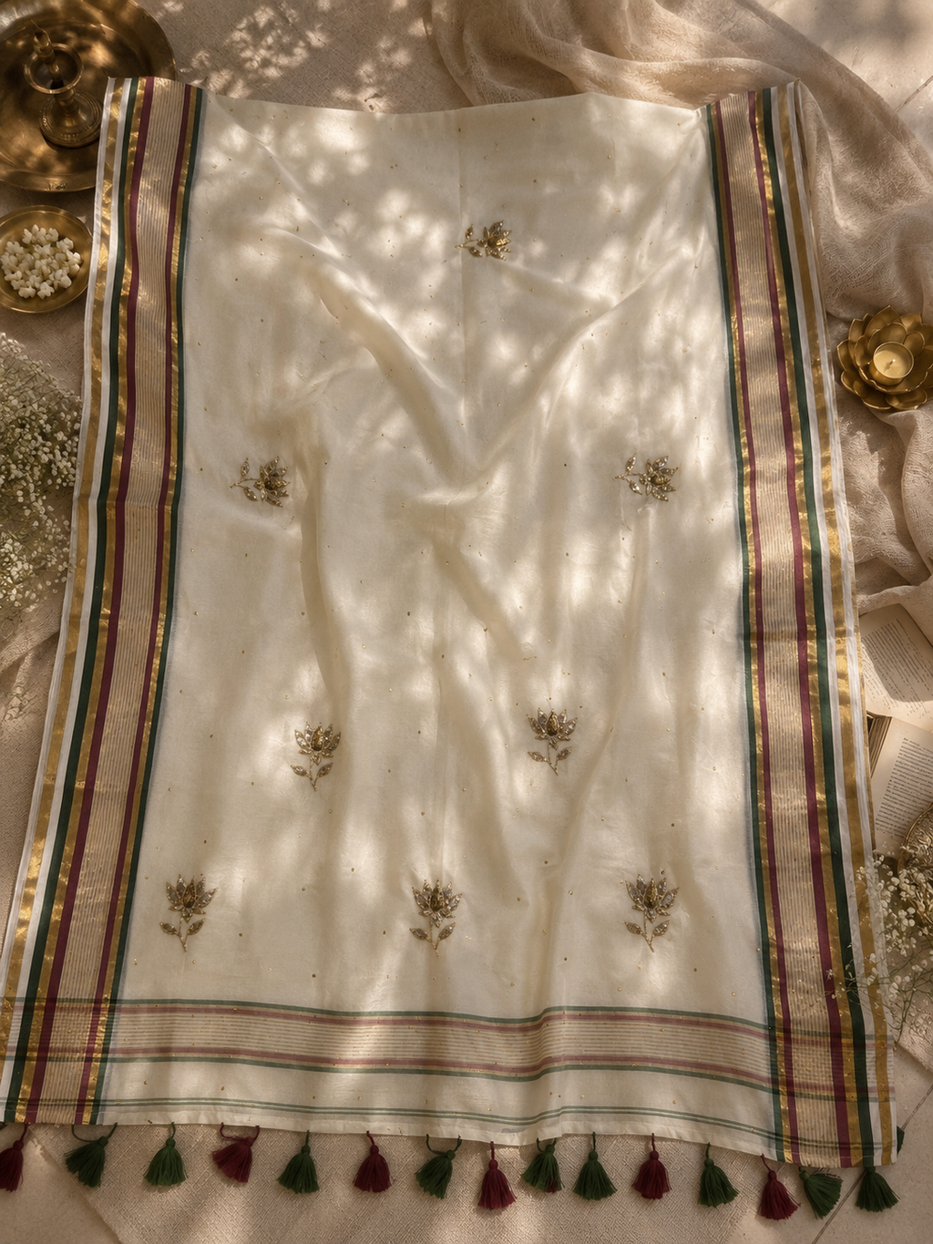 Samyuka - Handwoven Handloom Soft Cotton Saree zardosi handwork saree