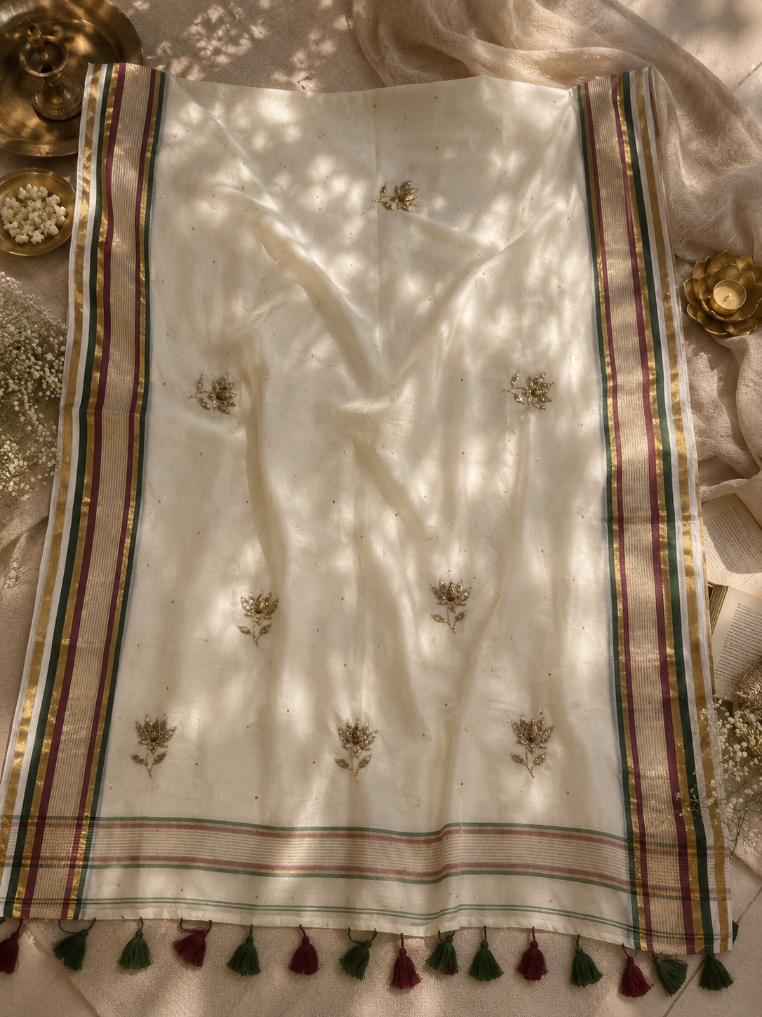 Samyuka - Handwoven Handloom Soft Cotton Saree zardosi handwork saree