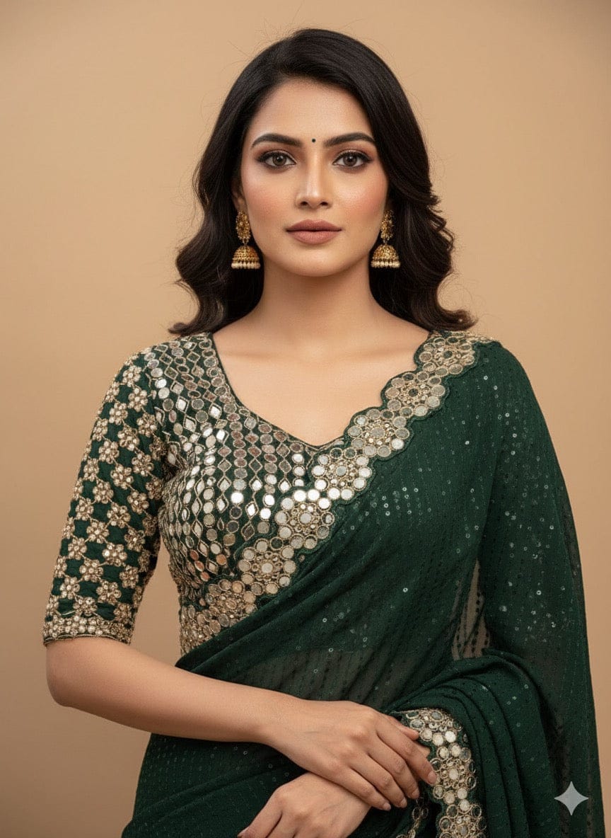 Sharvari - Designer Georgette Saree with Mirror work