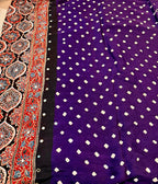 Kumkum | Purple Handcrafted Ajrakh Bandhej Couture Saree [Ready to dispatch]