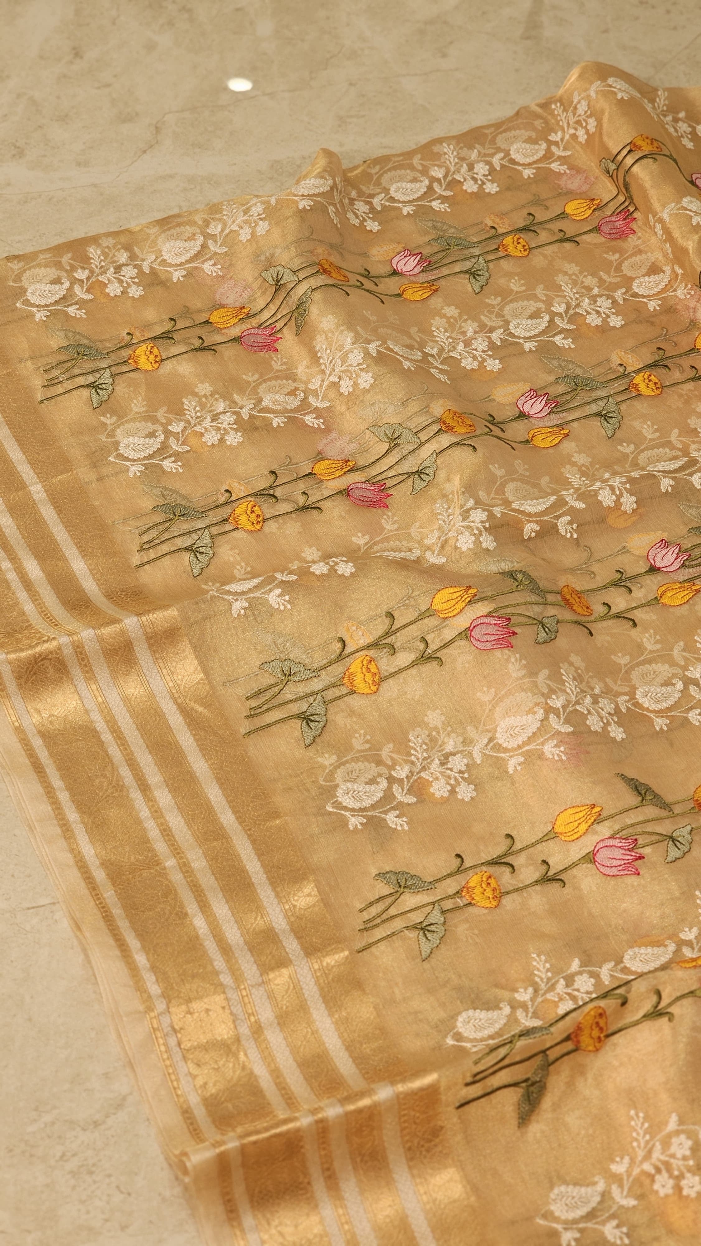 Anantara - Pure Tissue Organza Silk Plain Saree with Special Tassels