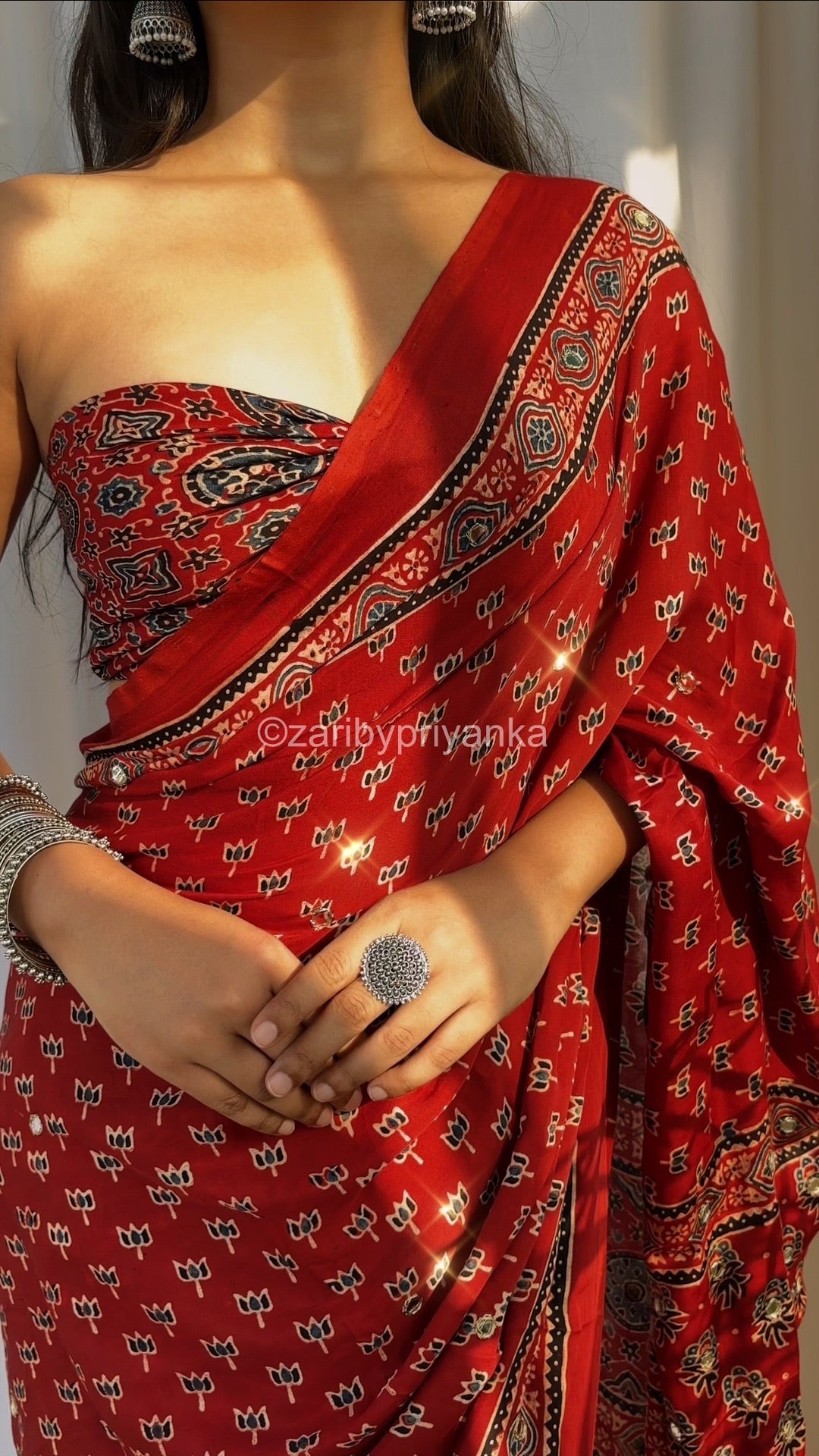 Maina - Pure Modal Hand stitched Mirror Designer Saree