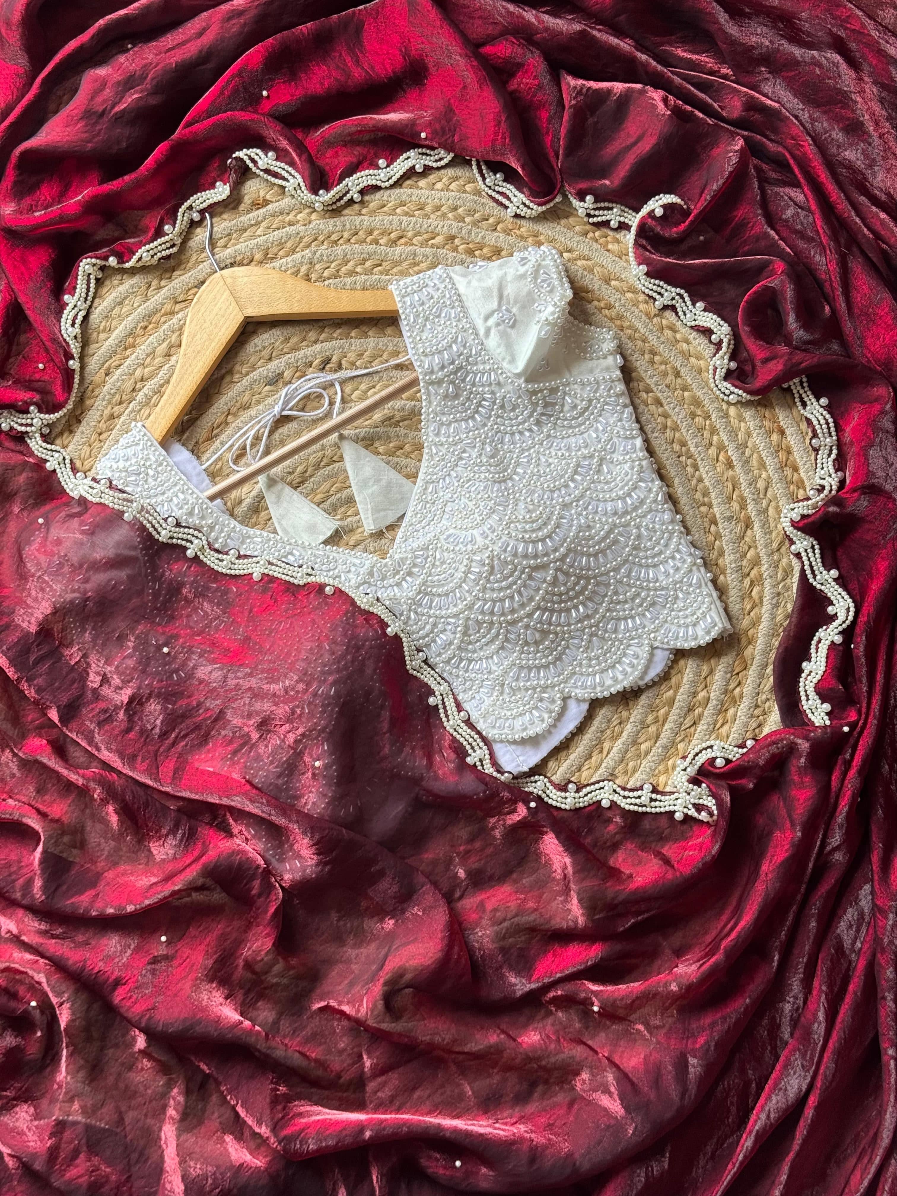 Laal - Space Silk Saree with Pearl embellished Blouse