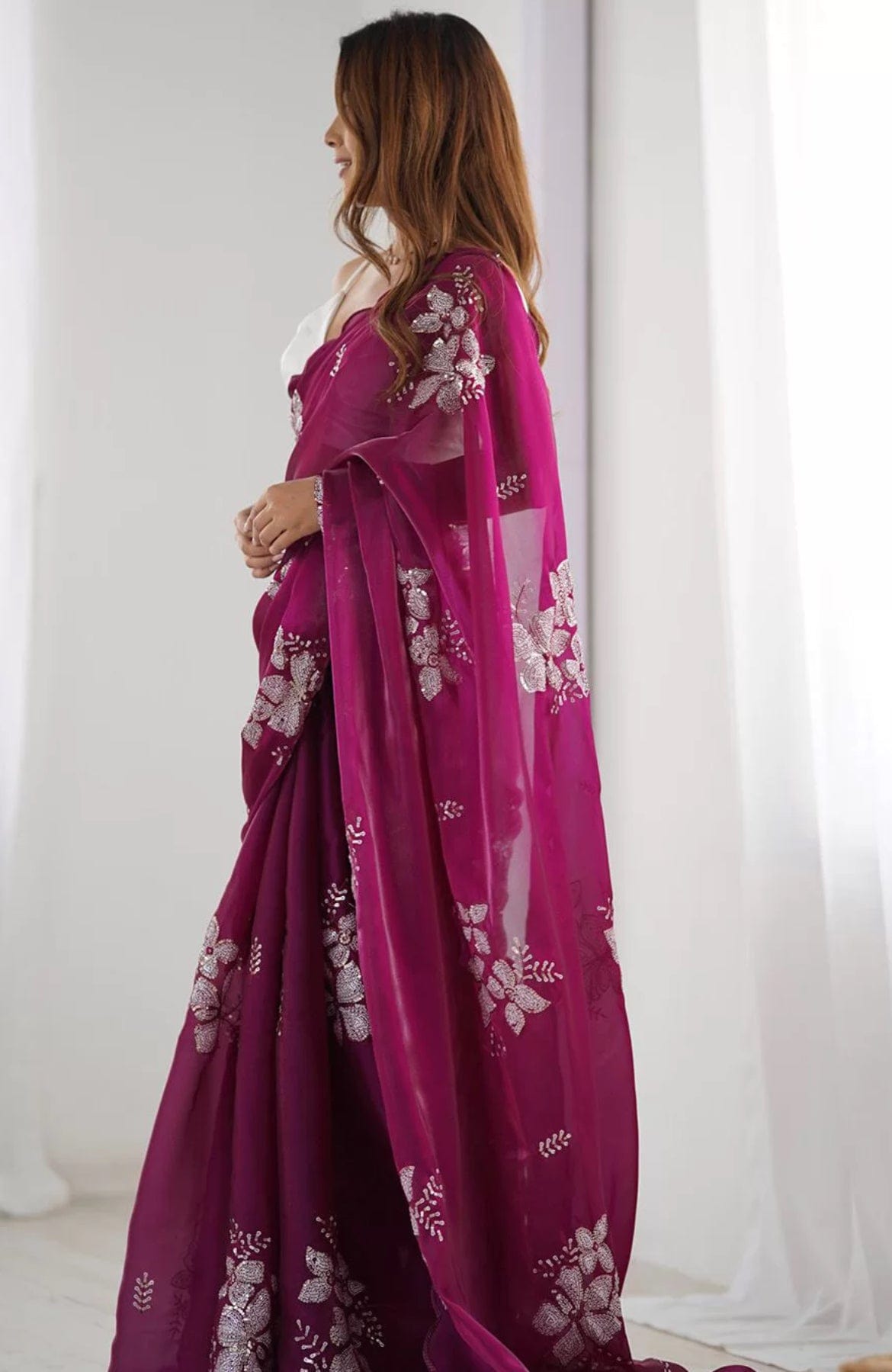 Arti Soft Organza Sequins Embellished Saree