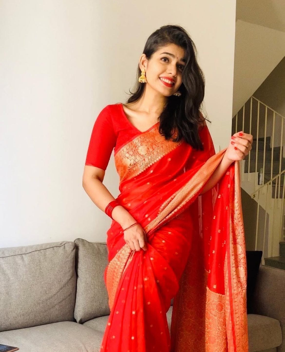 Nethra Regal Charm in Scarlet – Banarasi Silk Saree